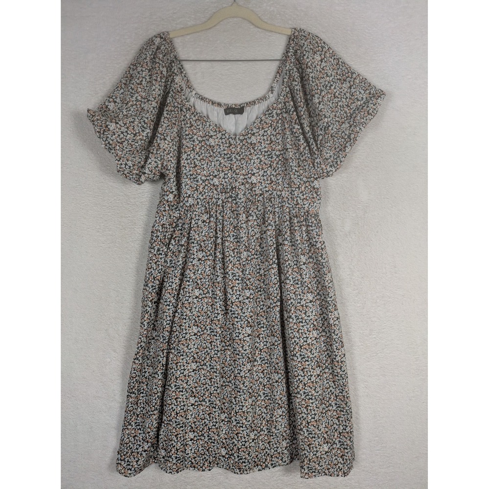 Mikause Babydoll Dress Women's Large Multi Floral Puff Sleeve Sweetheart Neck